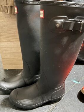 Hunter Black Rain Boot with Bright Blue Nail Accent